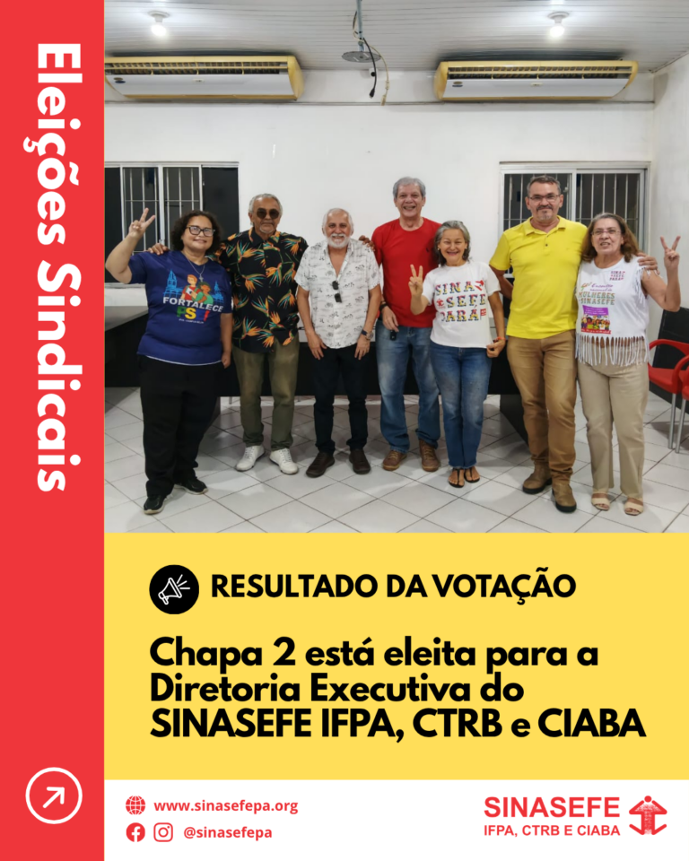 Chapa 2 está eleita para a Diretoria Executiva do SINASEFE IFPA, CTRB e CIABA