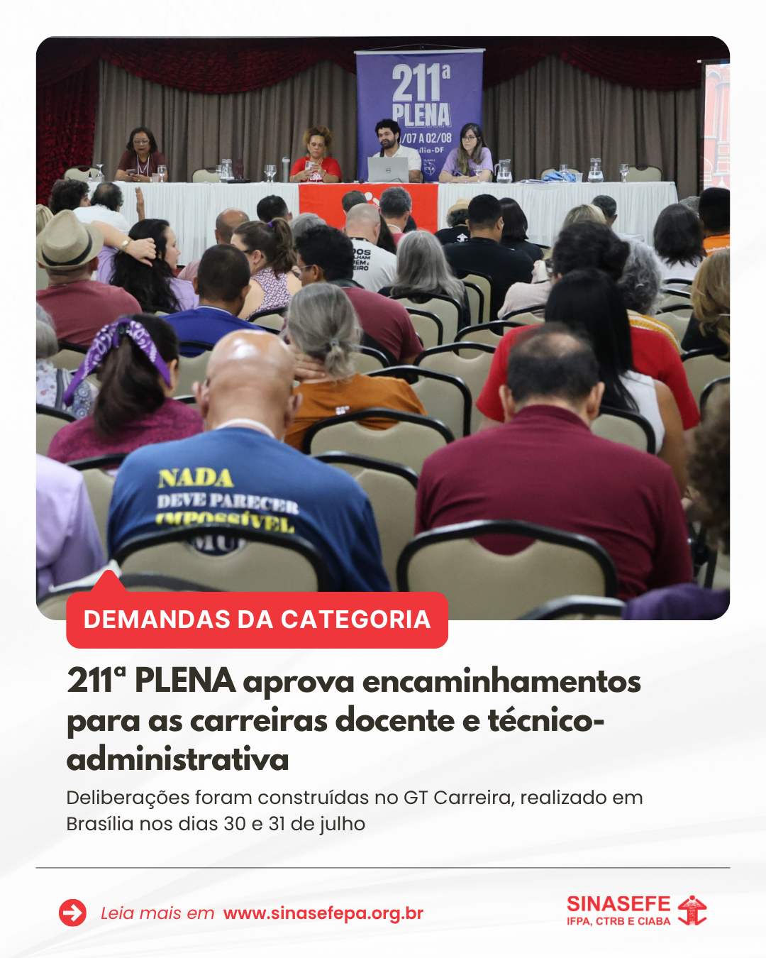 211ª PLENA aprova encaminhamentos para as carreiras docente e técnico-administrativa