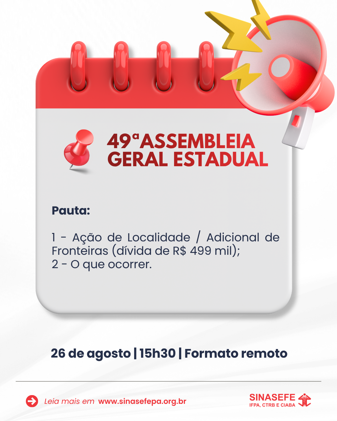 49ª AGE do SINASEFE IFPA, CTRB e CIABA debate dívida judicial de R$ 499 mil