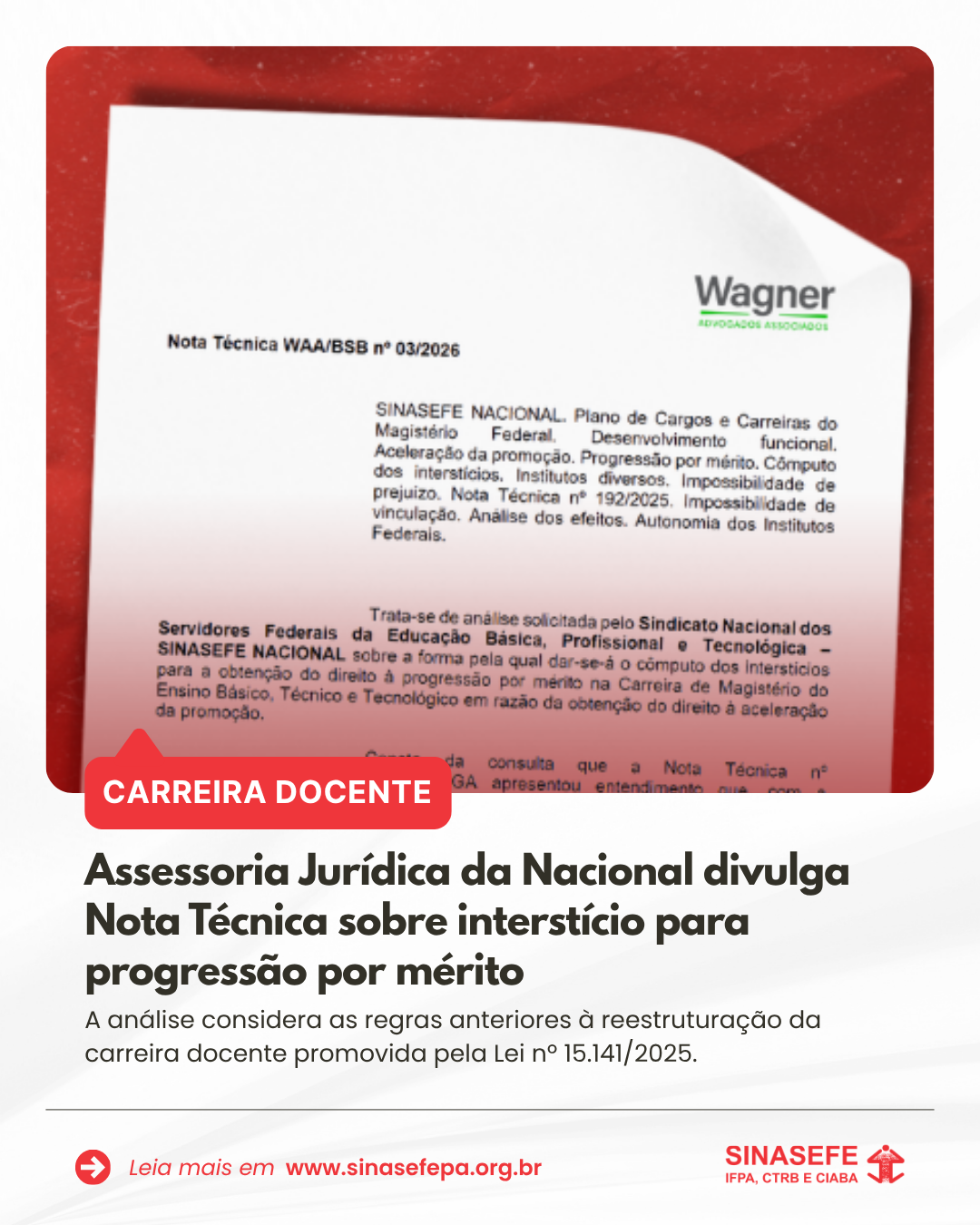 Assessoria Jurídica da Nacional divulga Nota Técnica sobre interstício para progressão por mérito
