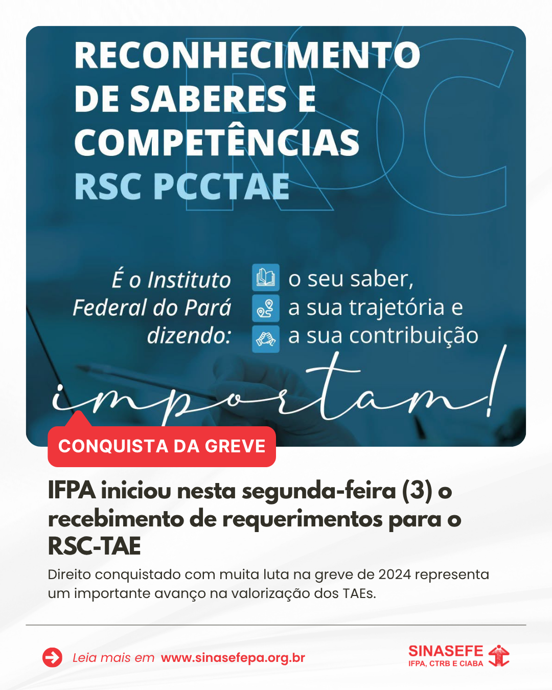 IFPA iniciou nesta segunda-feira (3) o recebimento de requerimentos para o RSC-TAE